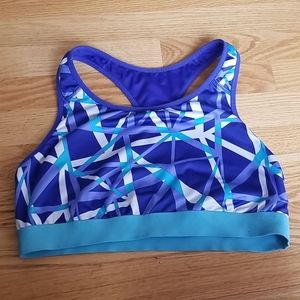 A blue sports bra